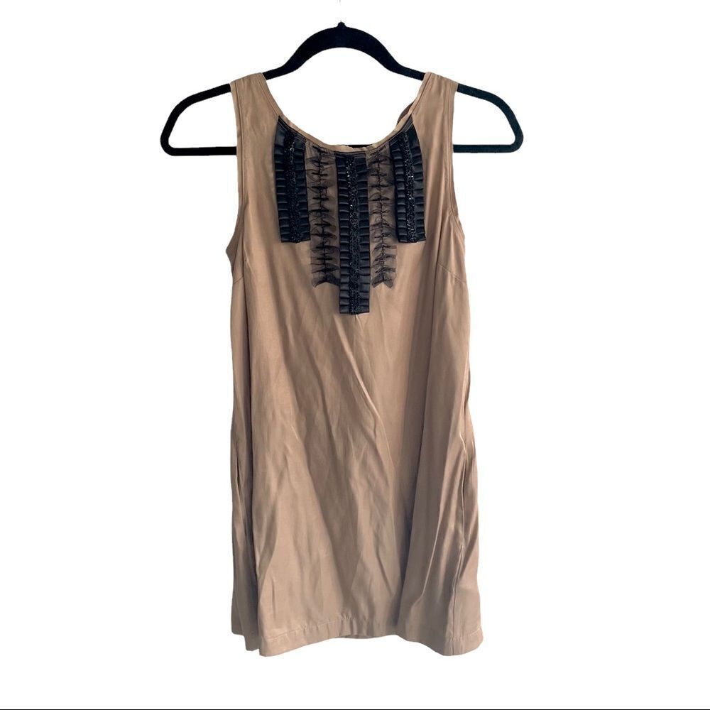 TWELVE BY TWELVE Sleeveless Blouse Tank Top Embellished Tan Black S
